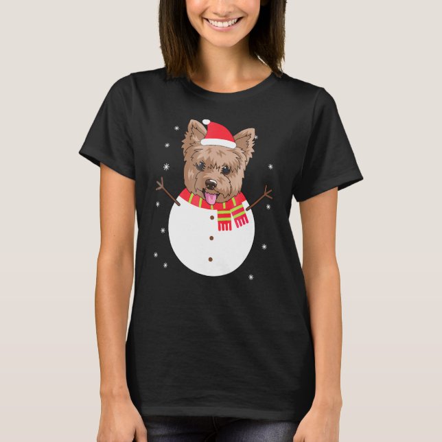 Camiseta Yorkshire Terrier Snowman Natal Gif (Frente)