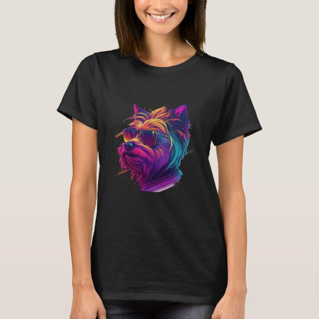 Camiseta Yorkshire Terrier Synthwave 80s Retrowave Aestheti (Frente)