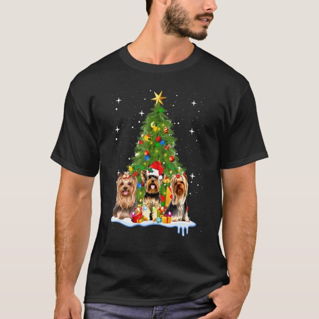 Camiseta Yorkshire Terrier Tree Merry Natal (Frente)