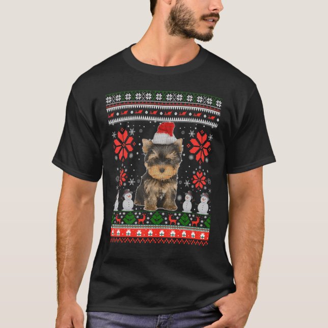Camiseta Yorkshire Terrier Ugly Christmas Sweater Party (Frente)