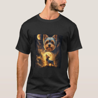 Camiseta Yorkshire Terrier Uivando para a Lua Floresta Notu