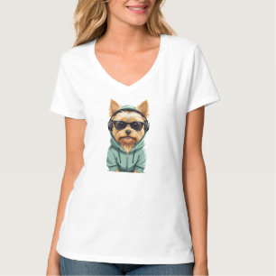 Camiseta Yorkshire Terrier Vestindo Hoodie Funny Legal Anim