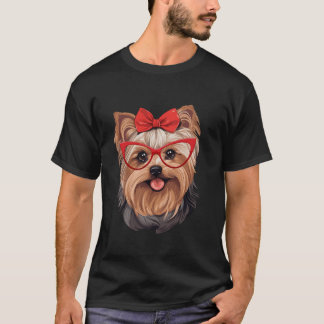 Camiseta Yorkshire Terrier Vestindo Óculos Vermelhos E Band
