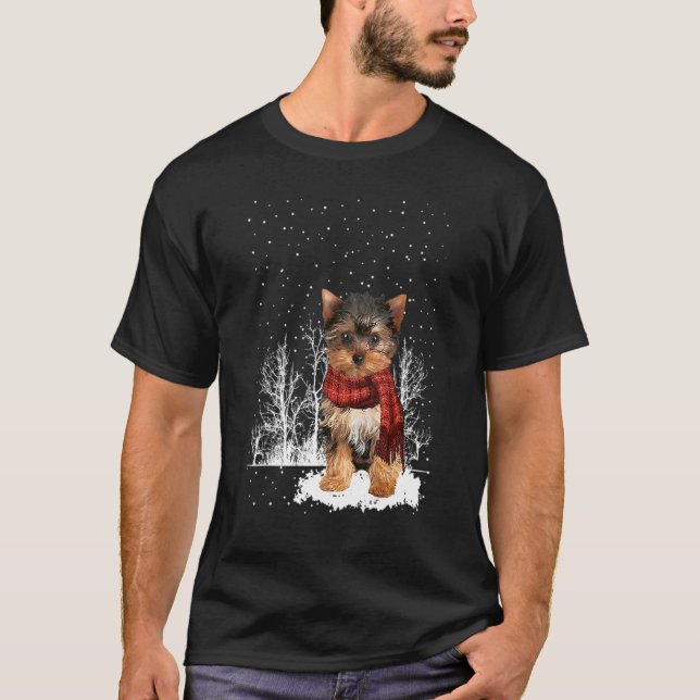 Camiseta Yorkshire Terrier Winter Scarf Dogs Tree Forest S (Frente)
