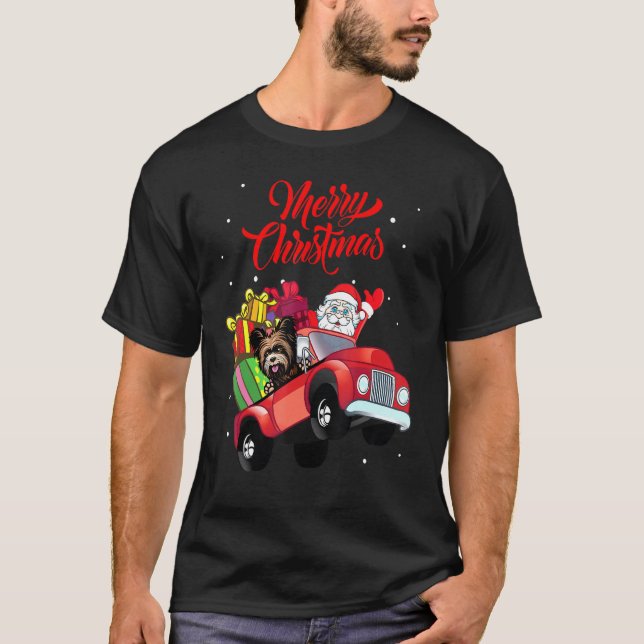 Camiseta Yorkshire Terrier with Santa Claus in Red Truck Do (Frente)
