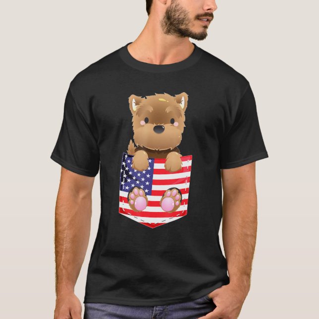 Camiseta Yorkshire Terrier Yorkie Us Flag Fke Pocket (Frente)