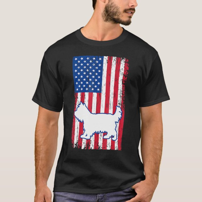 Camiseta Yorkshire Terriers American Flag Usa Patriotic Dog (Frente)