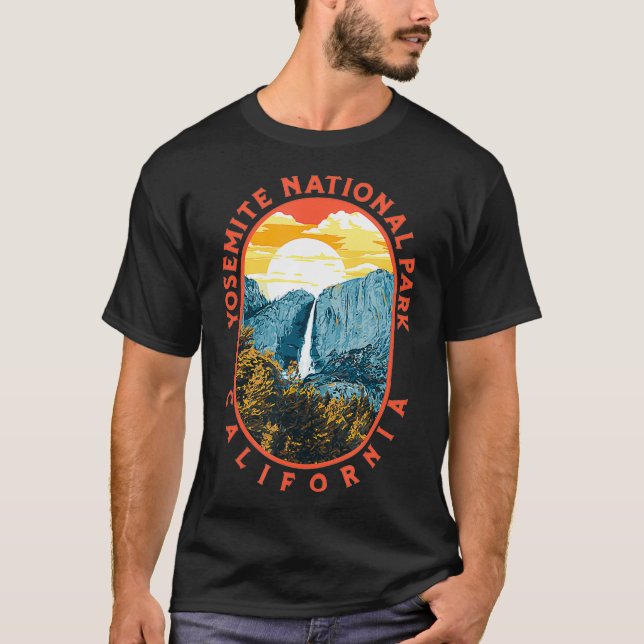 Camiseta Yosemite Falls - Parque Nacional, Retro na Califór (Frente)