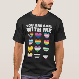 Camiseta You Are Safe With Me LGBT-Q Cool Rainbow Flag Gay 