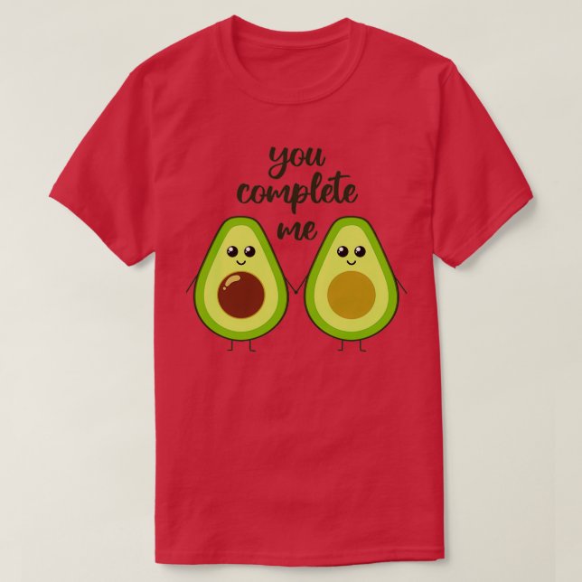 Camiseta You complete me cute avocado holding hands (Frente do Design)