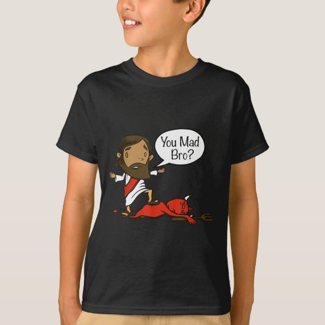 Camiseta You Mad Bro - Funny Christian Jesus And Devil  (Frente)