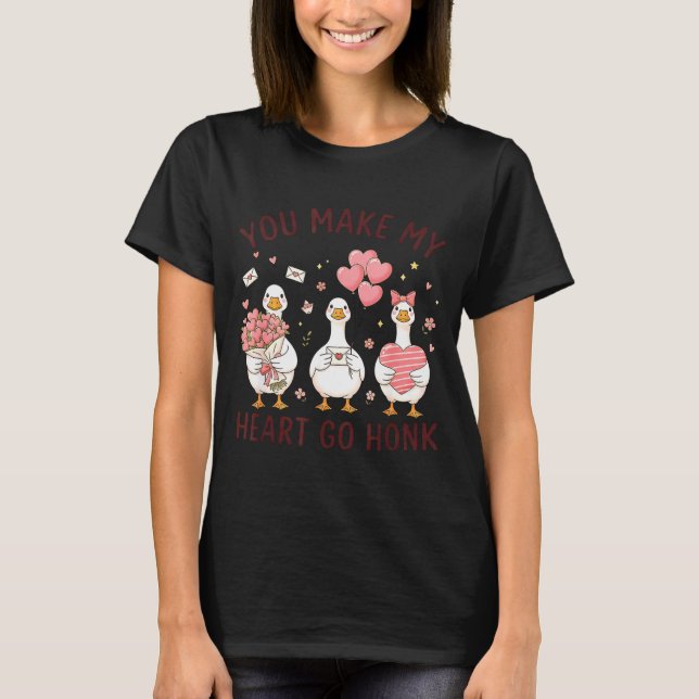 Camiseta You Make My Heart Go Honk Valentine Goose Preppy  (Frente)