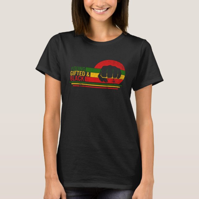 Camiseta Young Gifted & Black History Month Afro Woman BLM  (Frente)