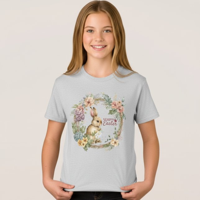 Camiseta Young Girls' Floral Happy Easter Bunny Tee (Criador carregado)