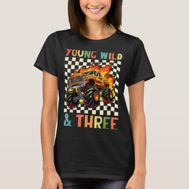 Camiseta Young Wild And Three Monster Truck 3rd Birthday 3y (Frente)