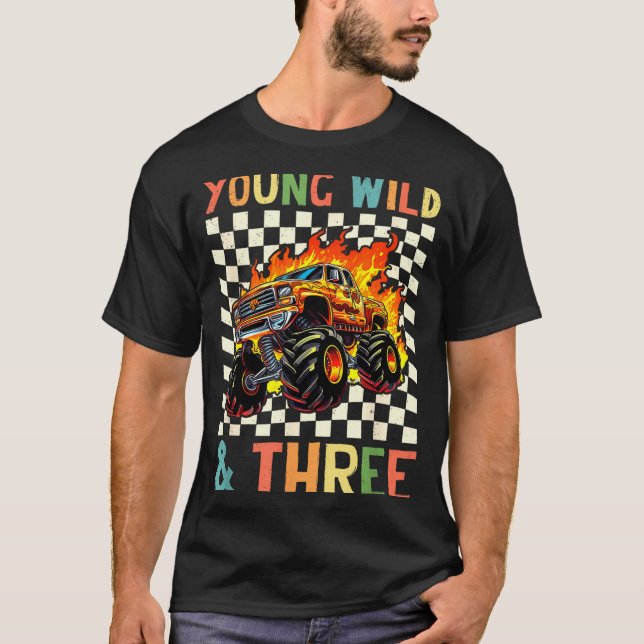 Camiseta Young Wild And Three Monster Truck 3rd Birthday 3y (Frente)
