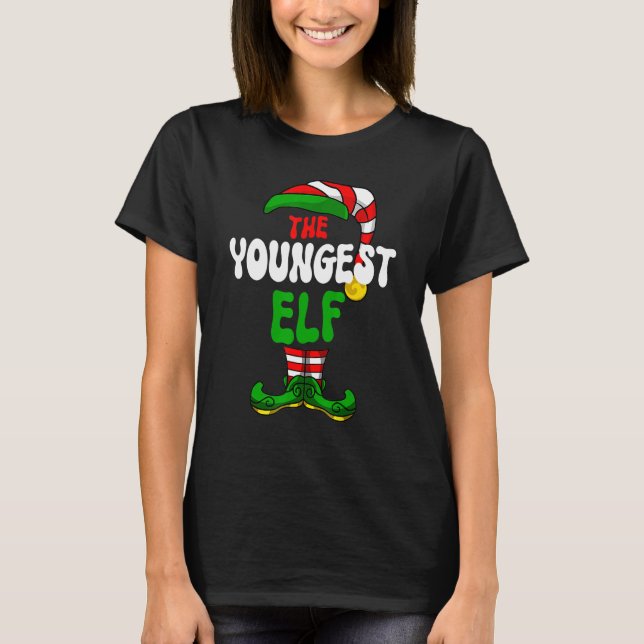 Camiseta Youngest Elf Family Matching Group Merry Christmas (Frente)