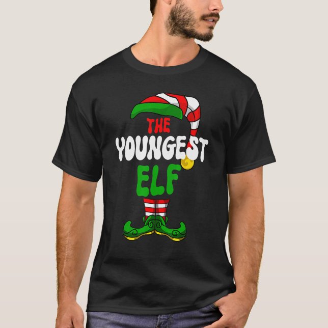 Camiseta Youngest Elf Family Matching Group Merry Christmas (Frente)