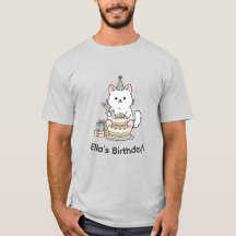 "Your name" Festive Birthday Cat with Cake Graphic