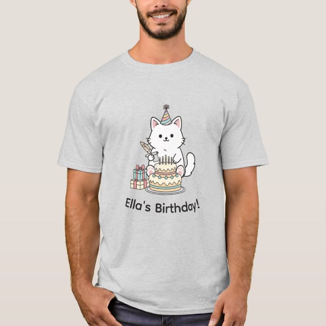 Camiseta "Your name" Festive Birthday Cat with Cake Graphic (Frente)
