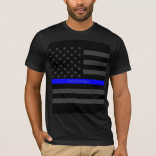 Camiseta Your Text Thin Blue Line Black US Flag Fashion
