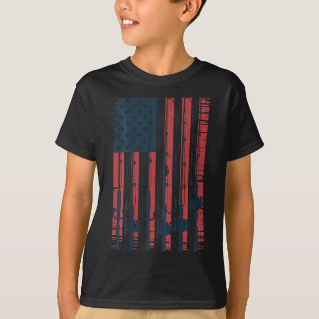 Camiseta Youth American Flag Fishing Le Men Boys Patriotic  (Frente)