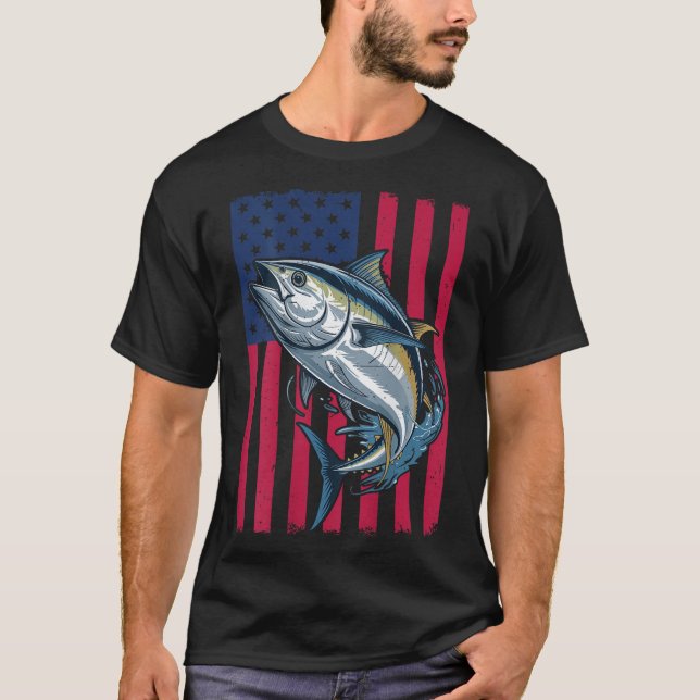 Camiseta Youth Boys Deep Sea Fishing American Flag Bluefin  (Frente)