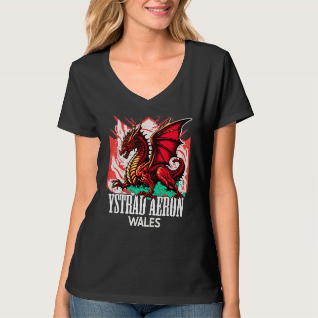 Camiseta Ystrad Aeron Wales Welsh Flag Y Ddraig Goch Dragon (Frente)