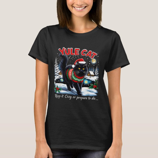 Camiseta Yule Cat Keep It Cozy Funny Christmas Quote  (Frente)