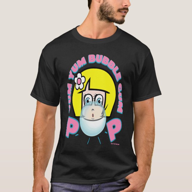 Camiseta YUM YUM BUBBLE GUM GIRL BLOWING BUBBLE RETRO 90's  (Frente)