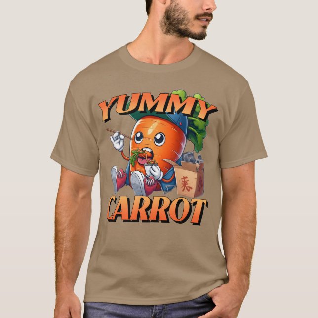 Camiseta Yummy Cartoon Carrot Eating Chinese Food family (Frente)