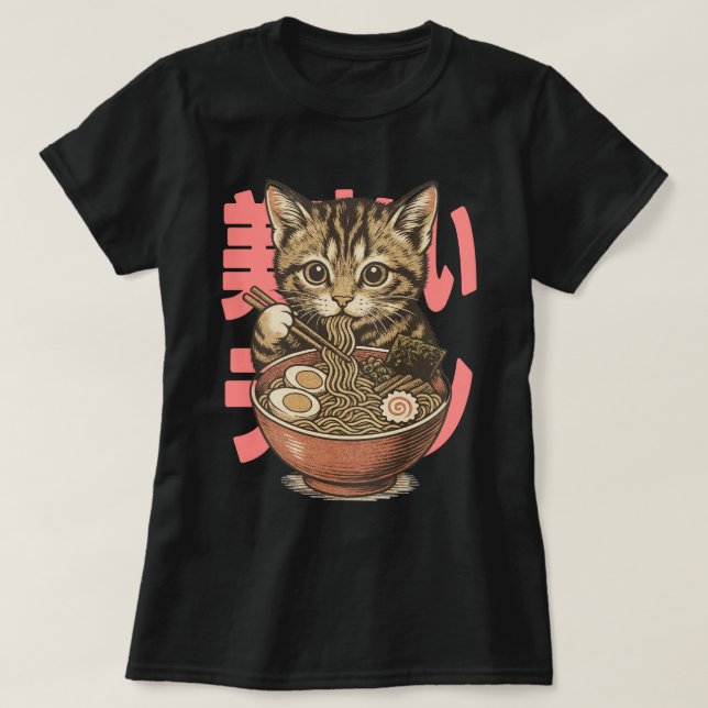 Camiseta Yummy Ramen Kitten Black (Frente do Design)