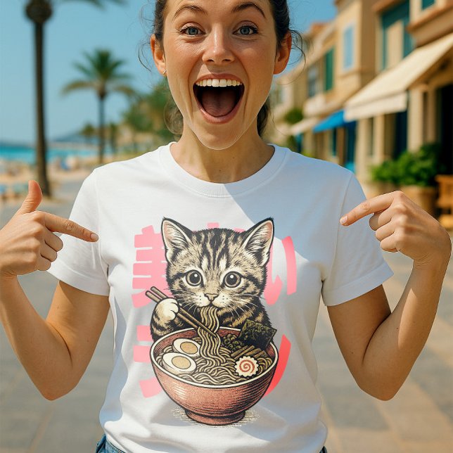 Camiseta Yummy Ramen Kitten White (Criador carregado)