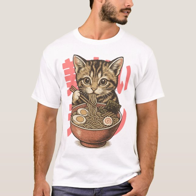 Camiseta Yummy Ramen Kitten White (Frente)