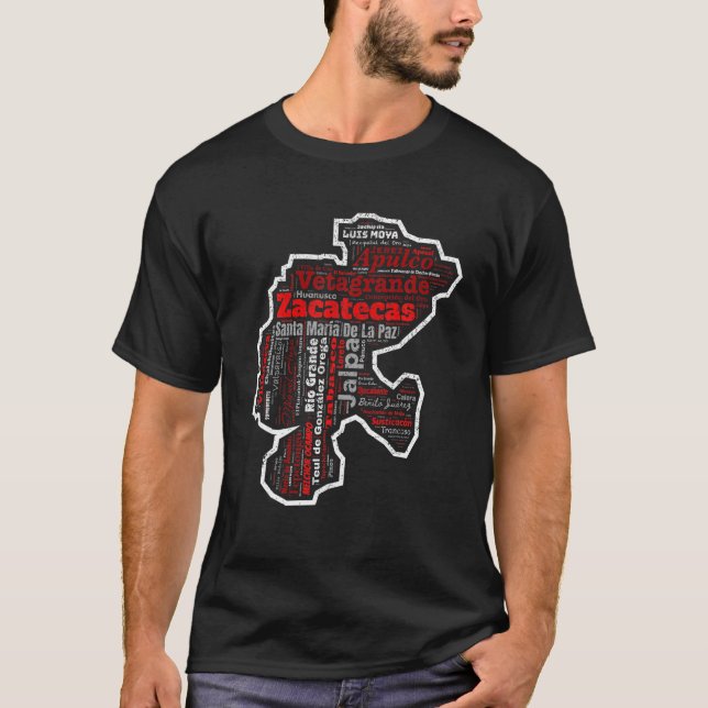 Camiseta Zacatecas México Mapa Dos Municípios Do México T S (Frente)
