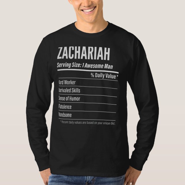 Camiseta Zachariah Servindo Tamanho do Rótulo Nutricional C (Frente)