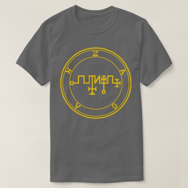 Camiseta Zagan Sigil Transforma Metais Em Moedas Amarelas (Frente do Design)