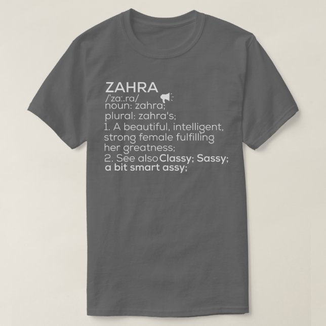 Camiseta Zahra Nome Zahra Definição Zahra Nome feminino Zah (Frente do Design)