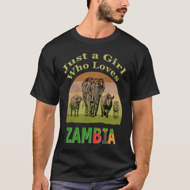 Camiseta Zambia Big 5 Wildlife with Text Just a Girl Who Lo (Frente)