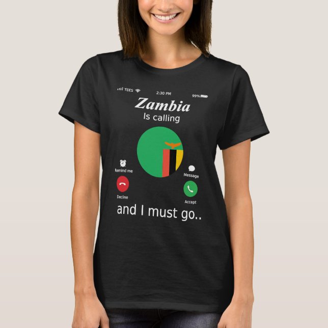 Camiseta Zambia Is Calling and I Must Go Zambia Flag (Frente)