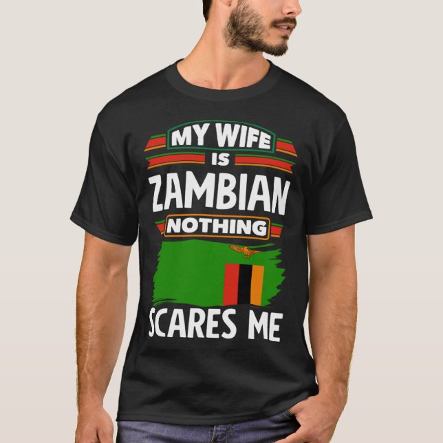 Camiseta Zâmbia Zâmbia Bandeira Zambiana Minha Esposa É Zam (Frente)