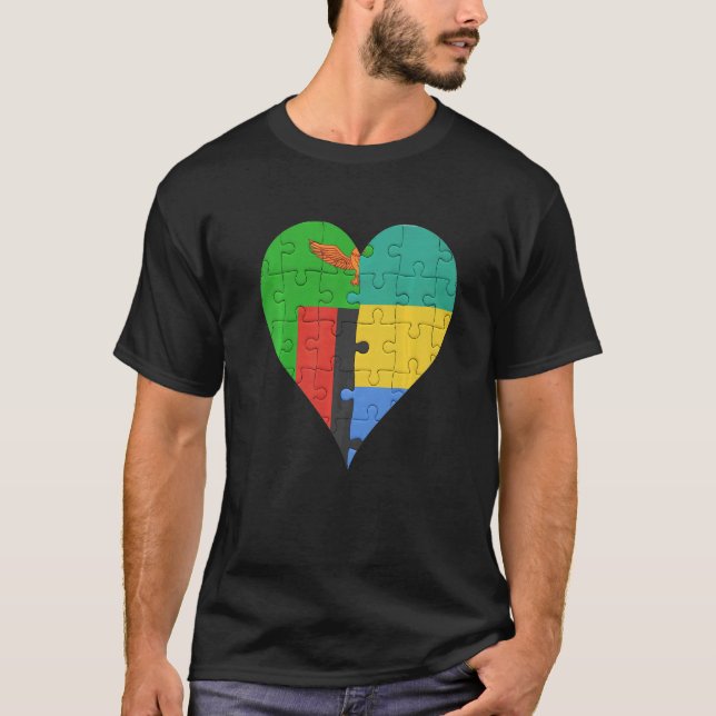 Camiseta Zambian Gabonese Flag Heart (Frente)
