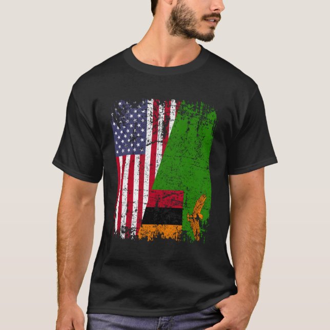 Camiseta Zambian Roots Half American Flag Usa Zambia Flag (Frente)
