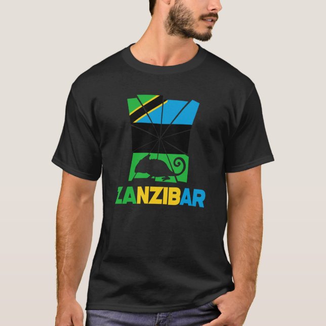 Camiseta Zanzibar Zanzibari Bandeira Zanzibar Chameleon Ani (Frente)