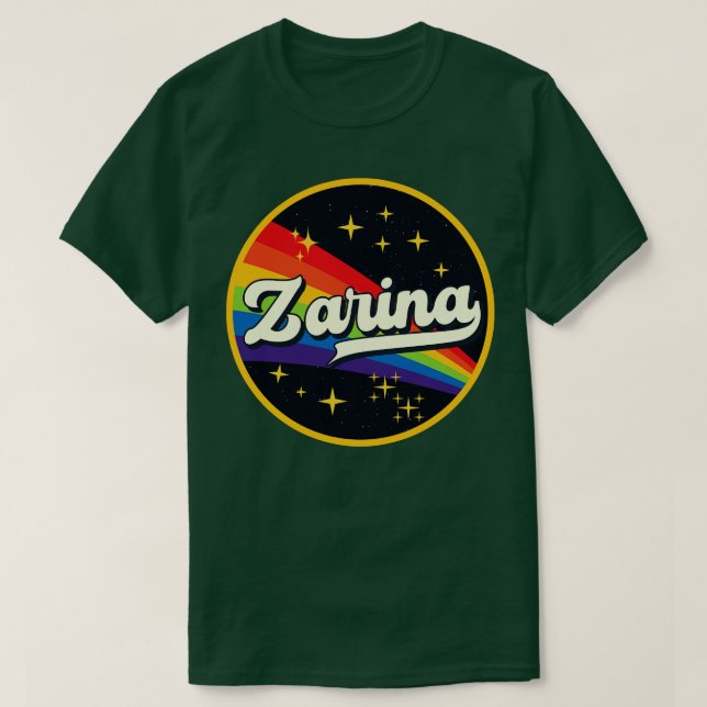 Camiseta Zarina Rainbow No Estilo De Vintagem Espacial (Frente do Design)
