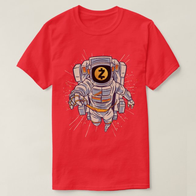 Camiseta Zcash Crypto Tee, Zcash Astronauta para Lua (Frente do Design)