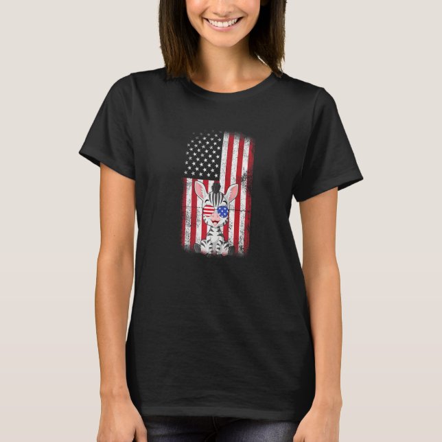 Camiseta Zebra American Flag Boys Raparigas Mulheres Quarto (Frente)