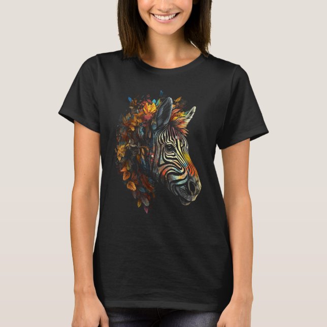 Camiseta Zebra Autumn Leaves Colourful Animal Zoo Zebra (Frente)