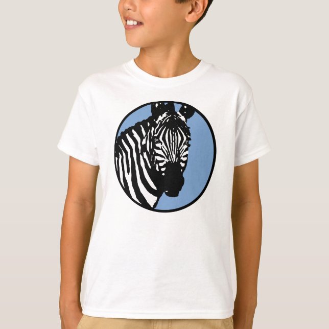 Camiseta zebra, círculo azul ardente. (Frente)