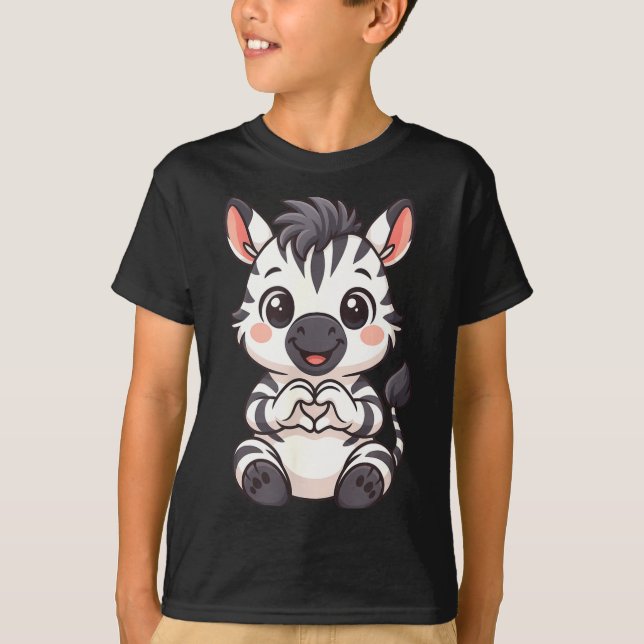 Camiseta Zebra com coração mulheres meninas crianças coraçã (Frente)
